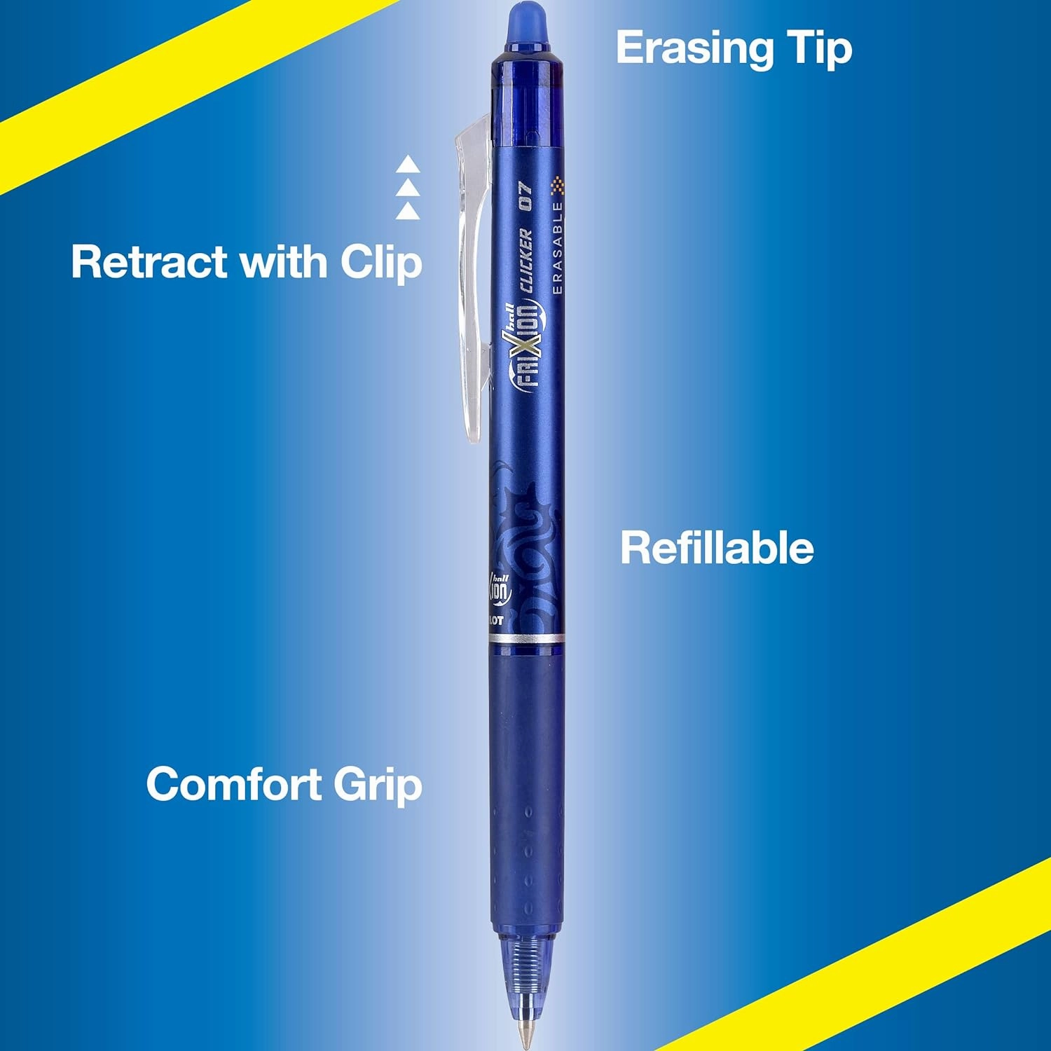 Pilot, FriXion Clicker Erasable Gel Pens, Fine Point 0.7 mm, Pack of 10, Assorted Colors