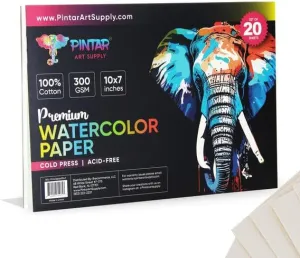 Pintar Watercolor Paper Block, 100% Cotton, 140lb/300gsm, Rough Grain, 20 Sheets, 10”x7 Paper Pad | Watercolor Book for Gouache, Oil and Drawing - Water Color Paper Pad for Painting & Sketching