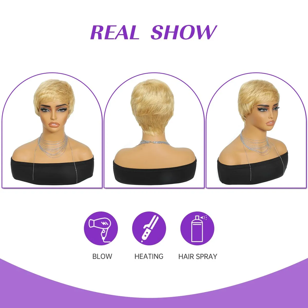 Pixie Cut Wig Human Hair For Black Women Short Straight Human Hair Wigs With Bangs Full Machine Made Wigs (Blonde)