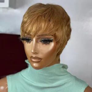 Pixie Cut Wig Human Hair For Black Women Short Straight Human Hair Wigs With Bangs Full Machine Made Wigs (Blonde)