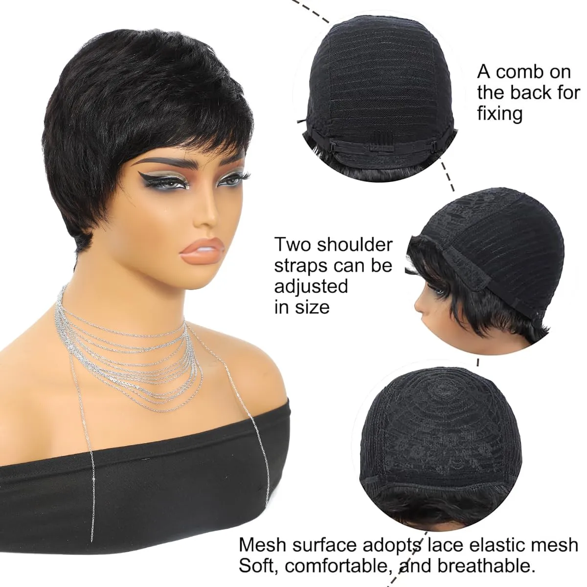 Pixie Cut Wig Human Hair For Black Women Short Straight Human Hair Wigs With Bangs Full Machine Made Wigs (Blonde)