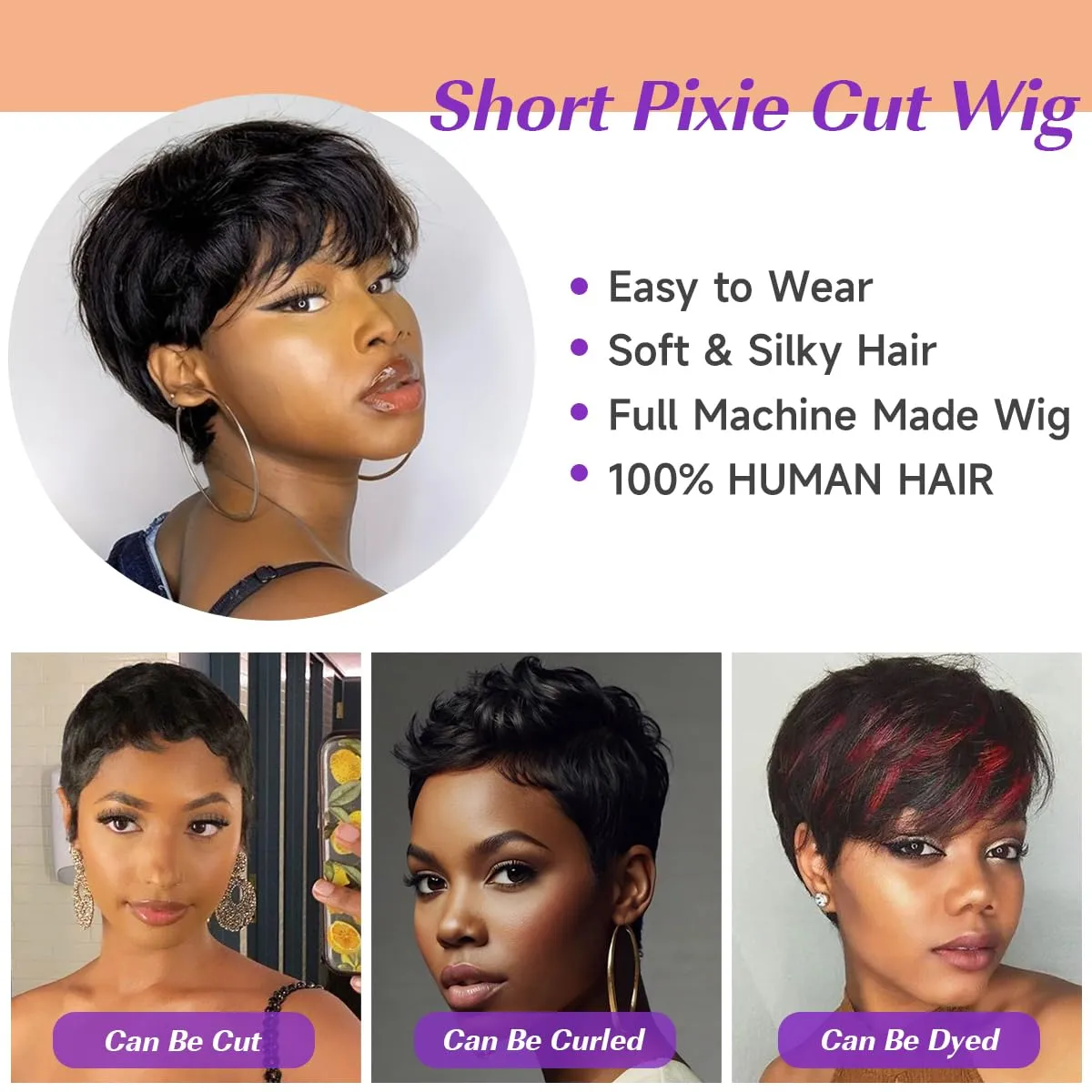 Pixie Cut Wig Human Hair For Black Women Short Straight Human Hair Wigs With Bangs Full Machine Made Wigs (Blonde)