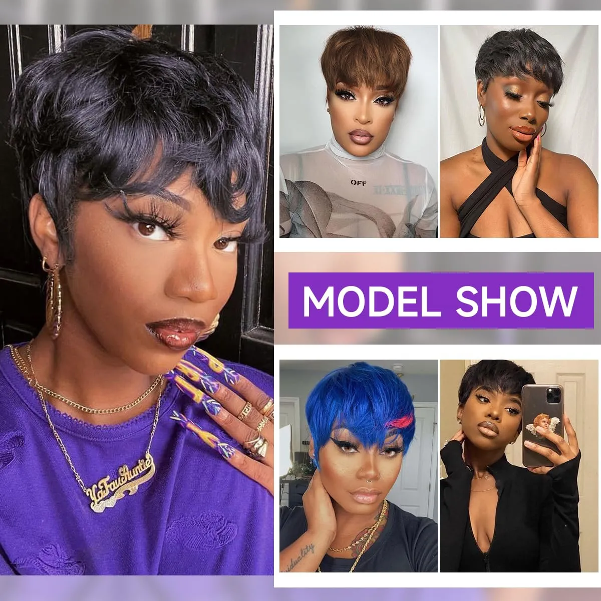 Pixie Cut Wig Human Hair For Black Women Short Straight Human Hair Wigs With Bangs Full Machine Made Wigs (Blonde)