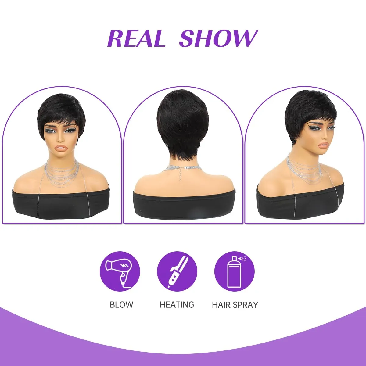 Pixie Cut Wig Human Hair Short Pixie Wigs for Black Women,Pixie Wigs Human Hair Short Layered Straight Human Hair Wigs With Bangs (Black)
