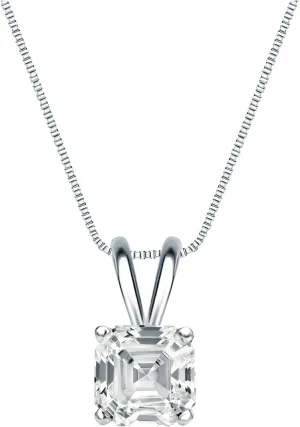 Platinum 4-Prong Basket Asscher-Cut Diamond Solitaire Pendant (3/8 cttw, H-I, I1-I2)
