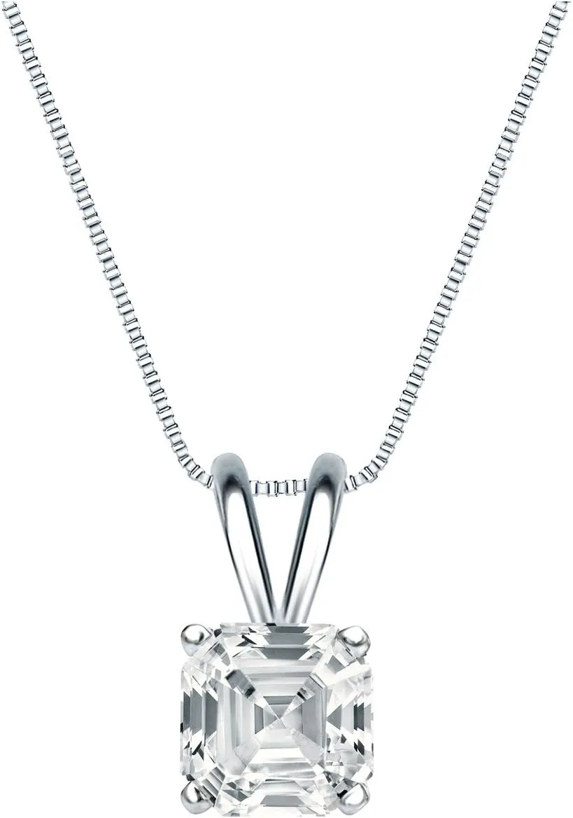 Platinum 4-Prong Basket Asscher-Cut Diamond Solitaire Pendant (3/8 cttw, H-I, I1-I2)
