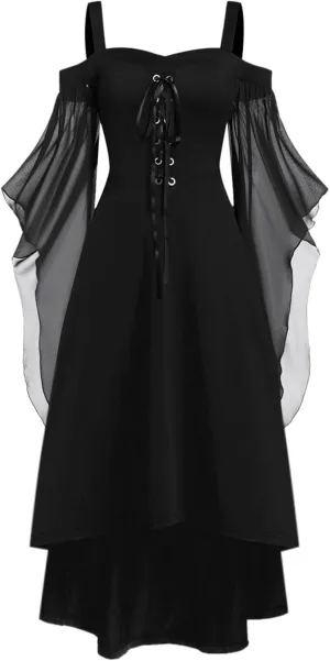 Plus Size Trumpet Sleeve Gothic Dresses for Women Witchy Alt Emo Party Prom Dress Halloween Cosplay Butterfly Dress