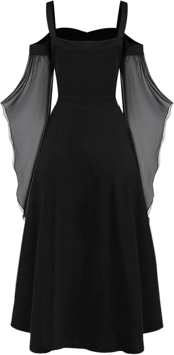 Plus Size Trumpet Sleeve Gothic Dresses for Women Witchy Alt Emo Party Prom Dress Halloween Cosplay Butterfly Dress