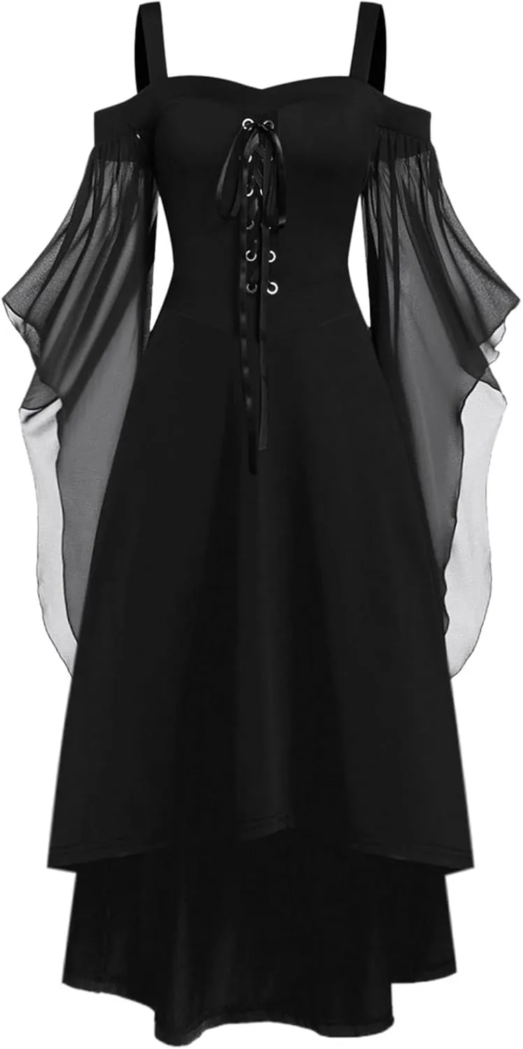 Plus Size Trumpet Sleeve Gothic Dresses for Women Witchy Alt Emo Party Prom Dress Halloween Cosplay Butterfly Dress