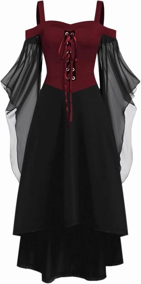 Plus Size Trumpet Sleeve Gothic Dresses for Women Witchy Alt Emo Party Prom Dress Halloween Cosplay Butterfly Dress