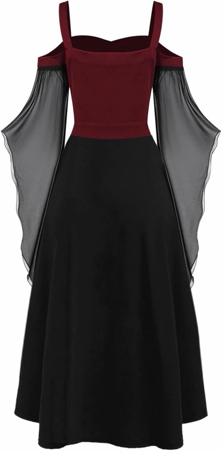 Plus Size Trumpet Sleeve Gothic Dresses for Women Witchy Alt Emo Party Prom Dress Halloween Cosplay Butterfly Dress