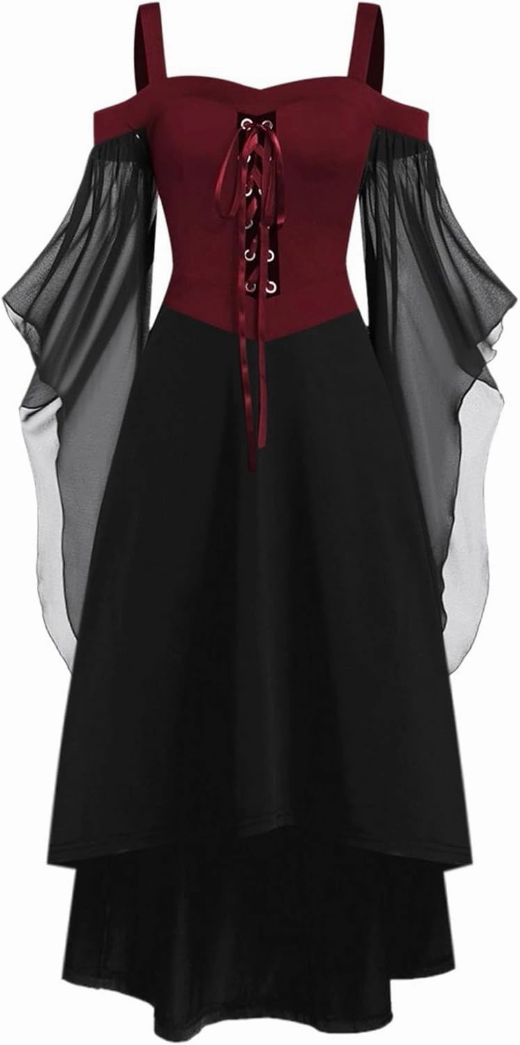 Plus Size Trumpet Sleeve Gothic Dresses for Women Witchy Alt Emo Party Prom Dress Halloween Cosplay Butterfly Dress