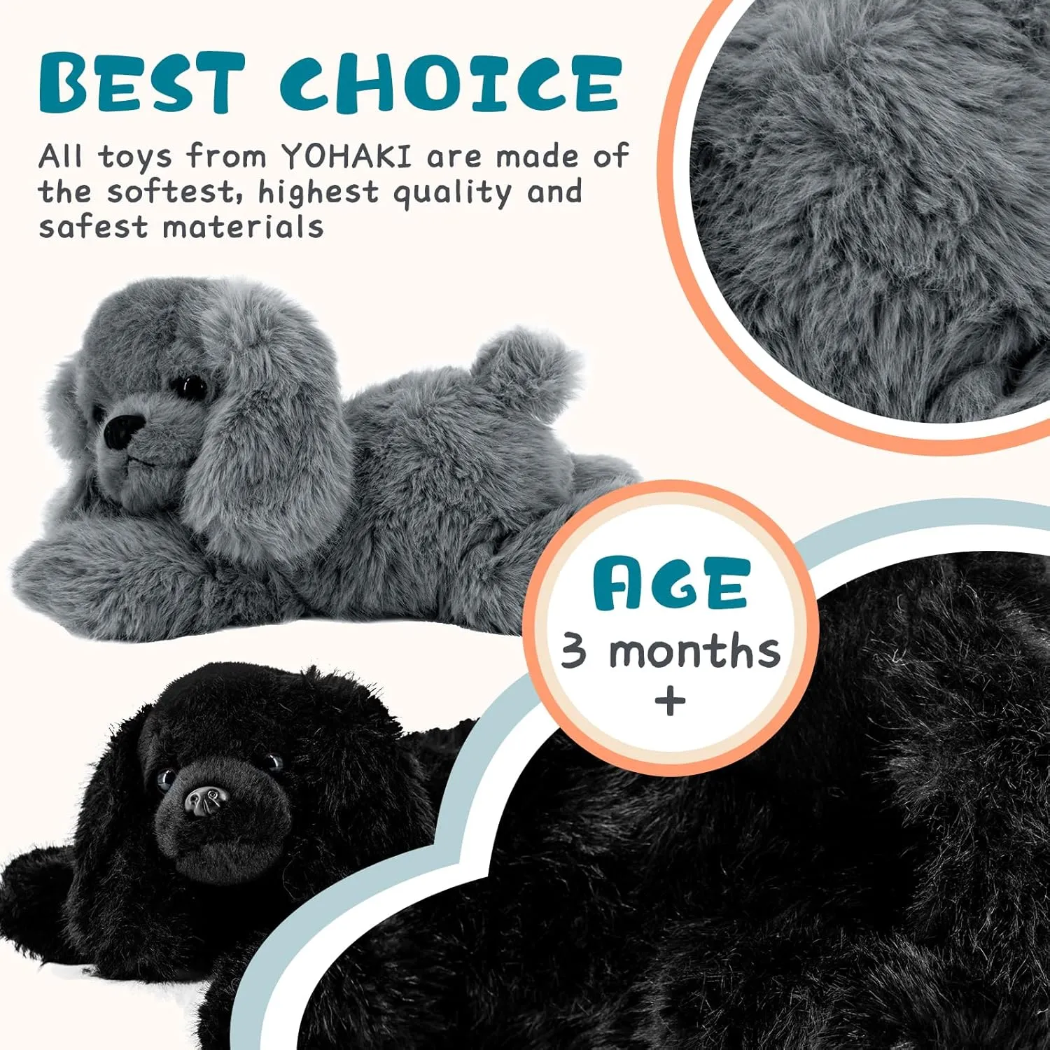 Plush Puppy Dog Set - 2 Pack 10 Inch Soft & Fluffy Stuffed Animal Dogs, Huggable Black & Gray Plush Puppies, Cuddly Toy Gift for Kids & Dog Lovers, Machine Washable & Ultra-Soft Plush Set