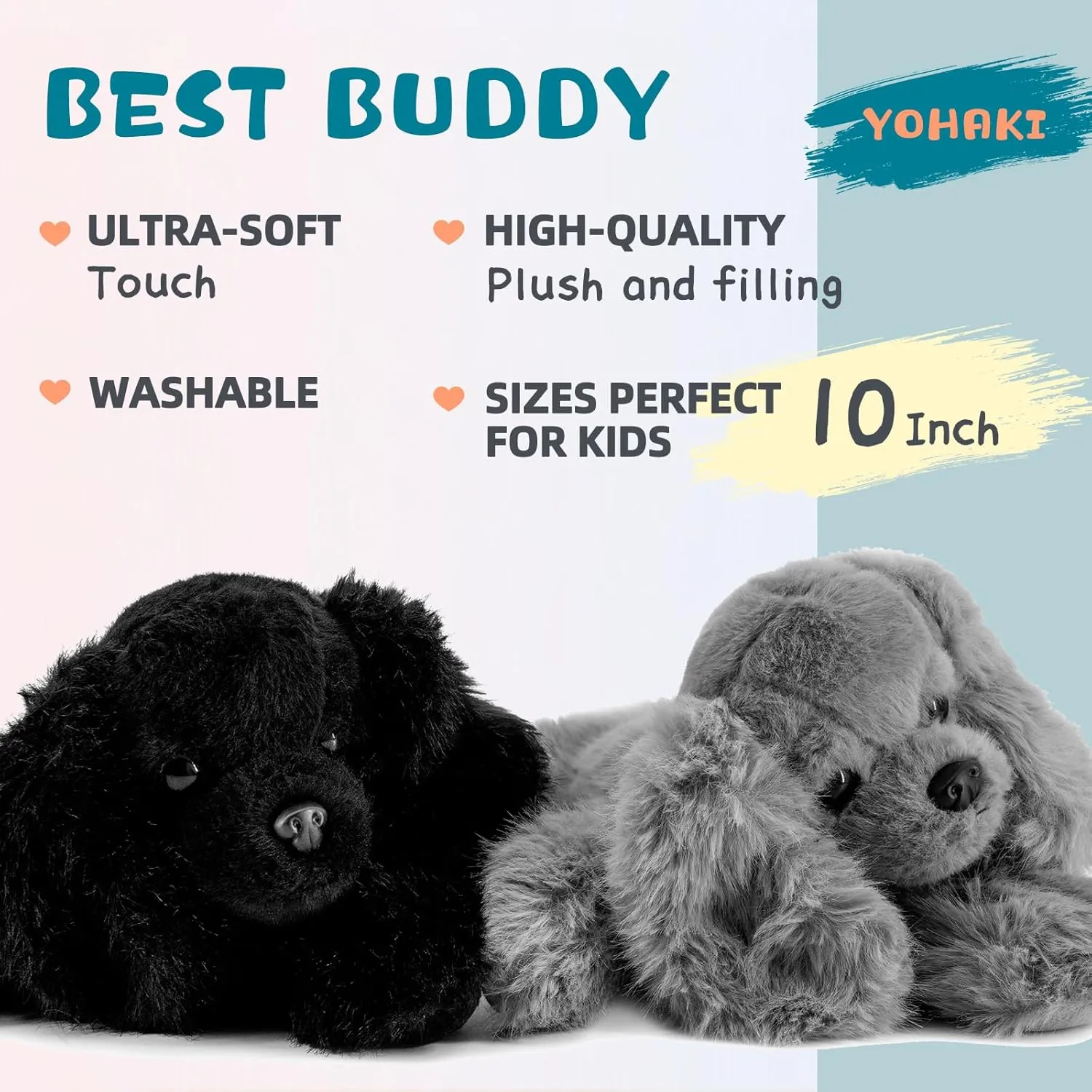Plush Puppy Dog Set - 2 Pack 10 Inch Soft & Fluffy Stuffed Animal Dogs, Huggable Black & Gray Plush Puppies, Cuddly Toy Gift for Kids & Dog Lovers, Machine Washable & Ultra-Soft Plush Set