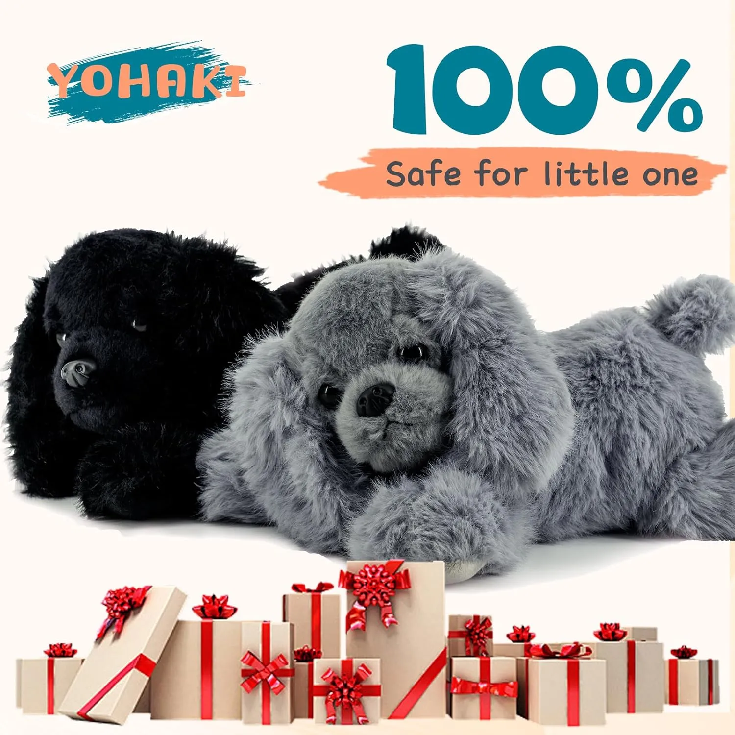 Plush Puppy Dog Set - 2 Pack 10 Inch Soft & Fluffy Stuffed Animal Dogs, Huggable Black & Gray Plush Puppies, Cuddly Toy Gift for Kids & Dog Lovers, Machine Washable & Ultra-Soft Plush Set