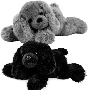 Plush Puppy Dog Set - 2 Pack 10 Inch Soft & Fluffy Stuffed Animal Dogs, Huggable Black & Gray Plush Puppies, Cuddly Toy Gift for Kids & Dog Lovers, Machine Washable & Ultra-Soft Plush Set