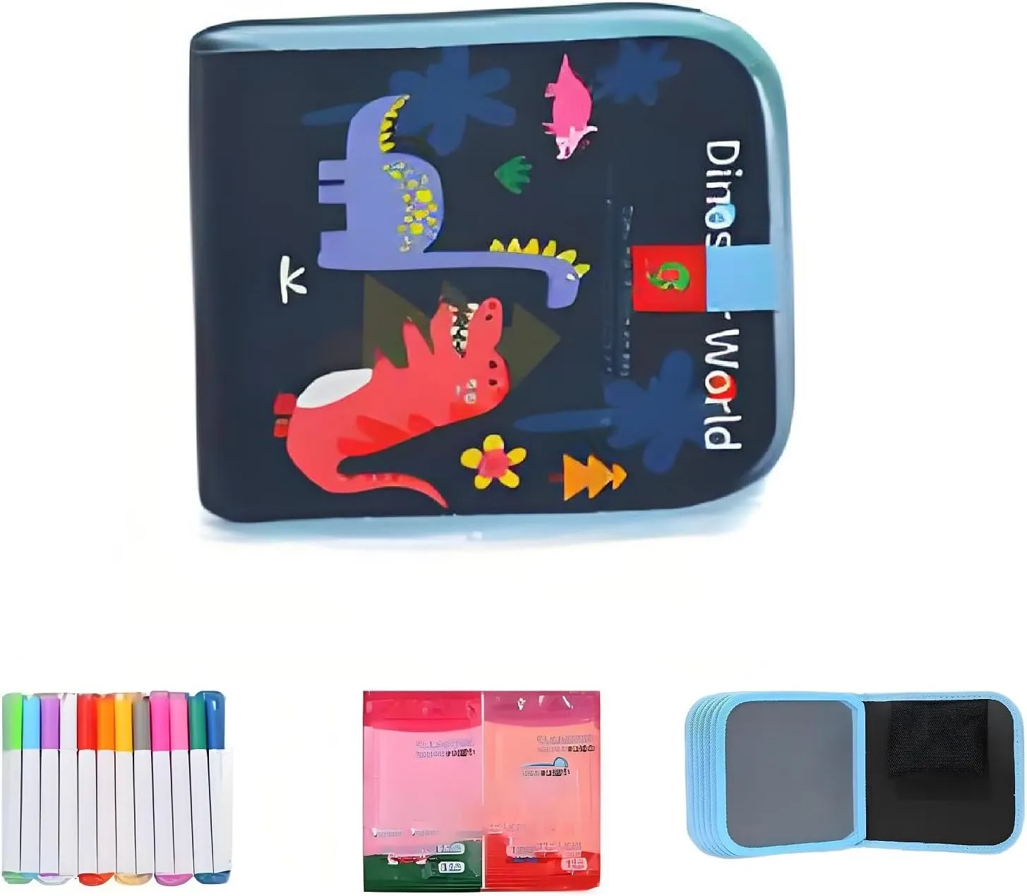 Portable Erasable Graffiti Drawing Book, Erasable Drawing Pad with 12 Watercolor Pens 14 Page Drawing(Blue)