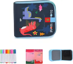 Portable Erasable Graffiti Drawing Book, Erasable Drawing Pad with 12 Watercolor Pens 14 Page Drawing(Blue)