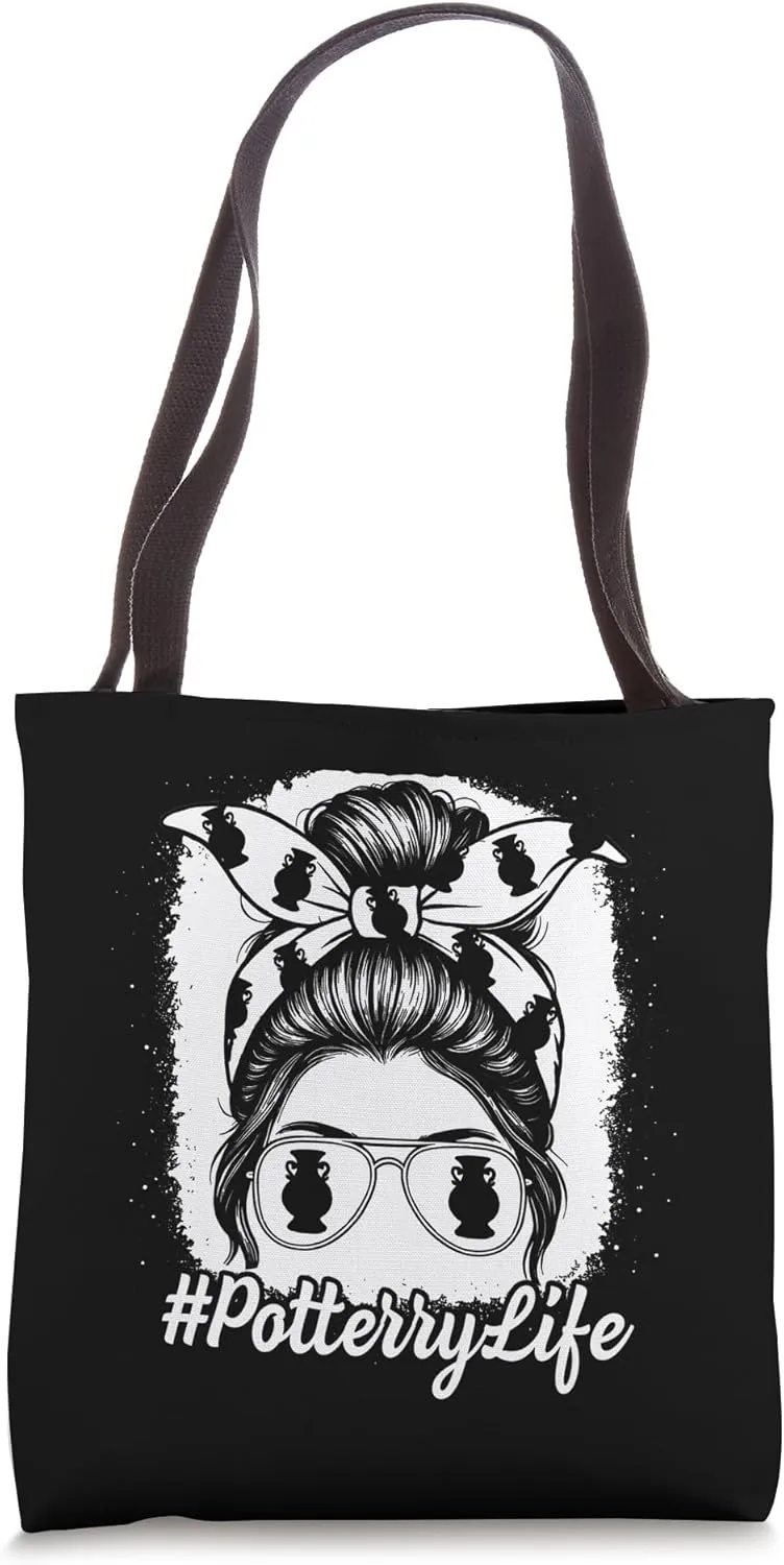 Pottery Life Messy Bun Clay Wheel Kiln Girl Women Tote Bag