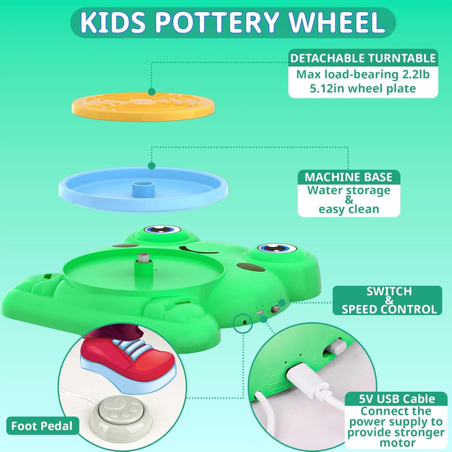 Pottery Wheel for Kids - Complete Pottery Painting Kit Arts and Crafts for Kids Ages 8-12 with 3 Pack Air Dry Clay Art Supplies Toys for Girls Boy Birthday Gift for 4 5 6 7 8 9 10 11 12 
