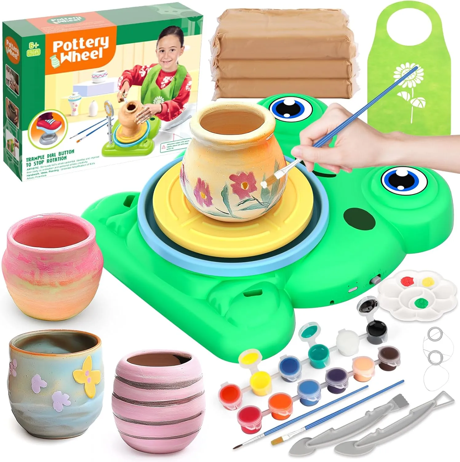 Pottery Wheel for Kids - Complete Pottery Painting Kit Arts and Crafts for Kids Ages 8-12 with 3 Pack Air Dry Clay Art Supplies Toys for Girls Boy Birthday Gift for 4 5 6 7 8 9 10 11 12 