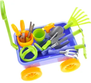 PowerTRC Garden Wagon & Tools Toy Set 15 Pcs Kids Gardening Tools & Wagon Toy Set – Outdoor Toddler Toys Kids Gardening Set – Beach, Sand, Garden Toys