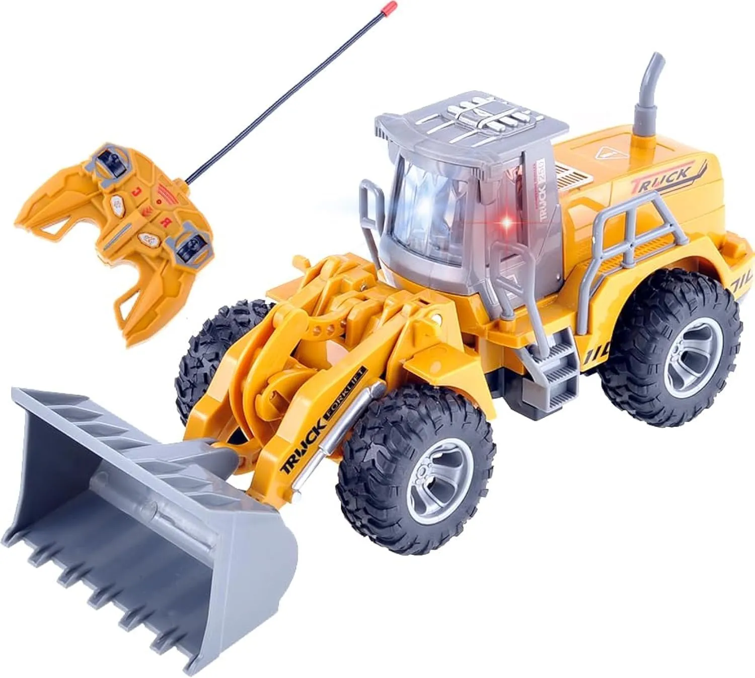 PowerTRC Remote Control Functional Construction Excavator Bulldozer Vehicle Truck with Lights, 1:30 Scale RC Truck Car for Kids, for Beach Trips, Parties, Holidays, Birthdays, and Christmas