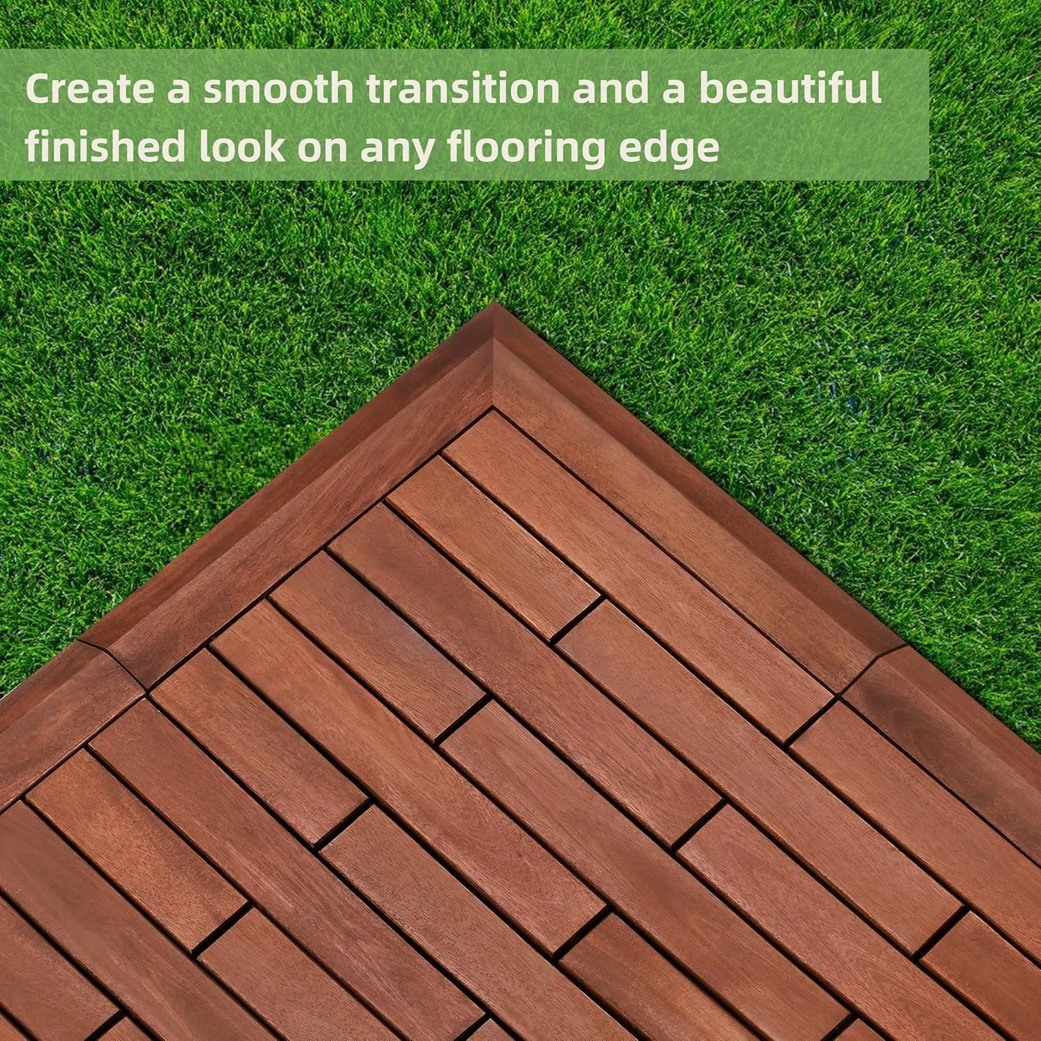 PrimeZone 8 PCS Solid Acacia Wood Corner Trim for Interlocking Deck Tiles - 12" L Waterproof Side Pin End of Outdoor Flooring, Loop End Piece for Decking Floor, Brown