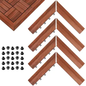 PrimeZone 8 PCS Solid Acacia Wood Corner Trim for Interlocking Deck Tiles - 12" L Waterproof Side Pin End of Outdoor Flooring, Loop End Piece for Decking Floor, Brown