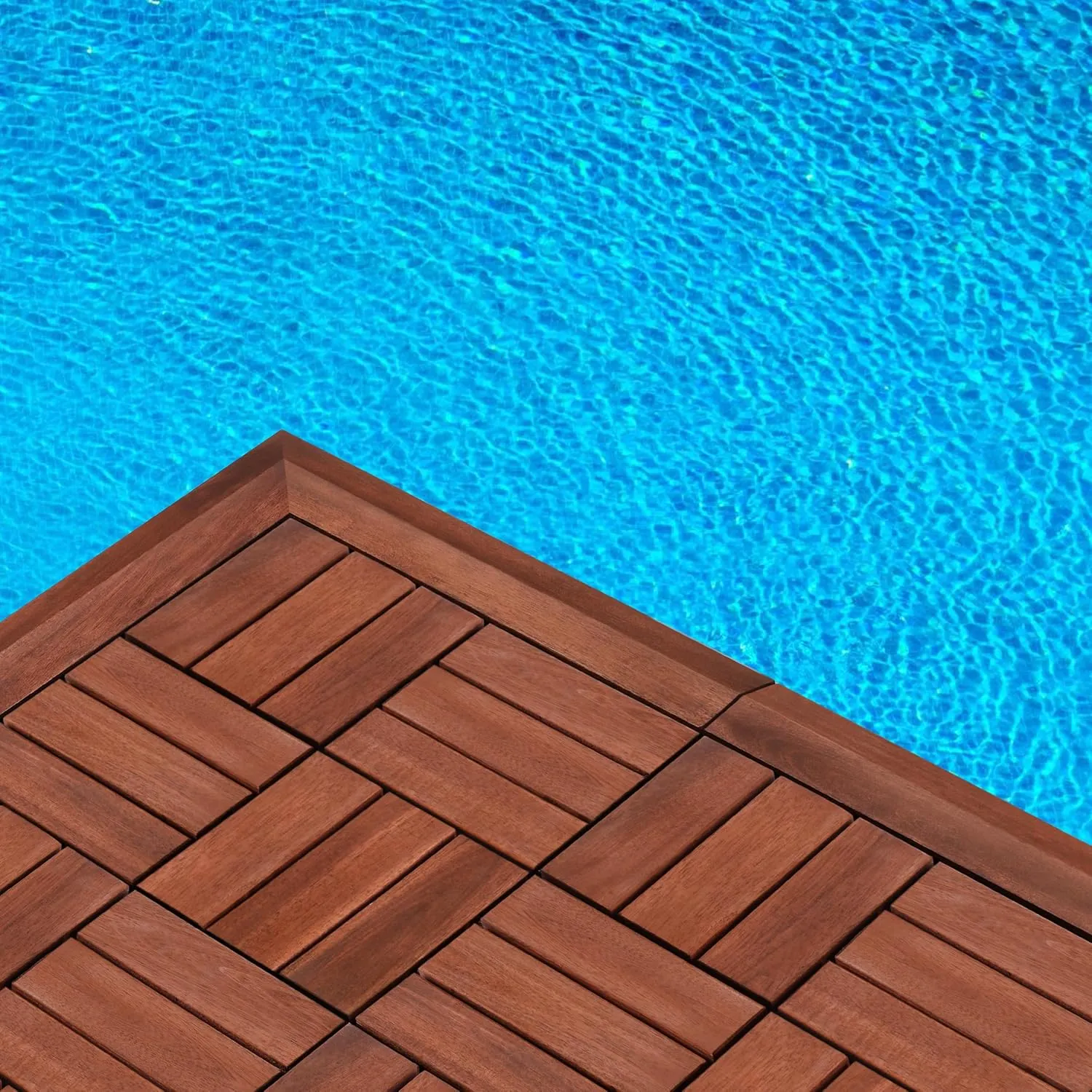 PrimeZone 8 PCS Solid Acacia Wood Corner Trim for Interlocking Deck Tiles - 12" L Waterproof Side Pin End of Outdoor Flooring, Loop End Piece for Decking Floor, Brown