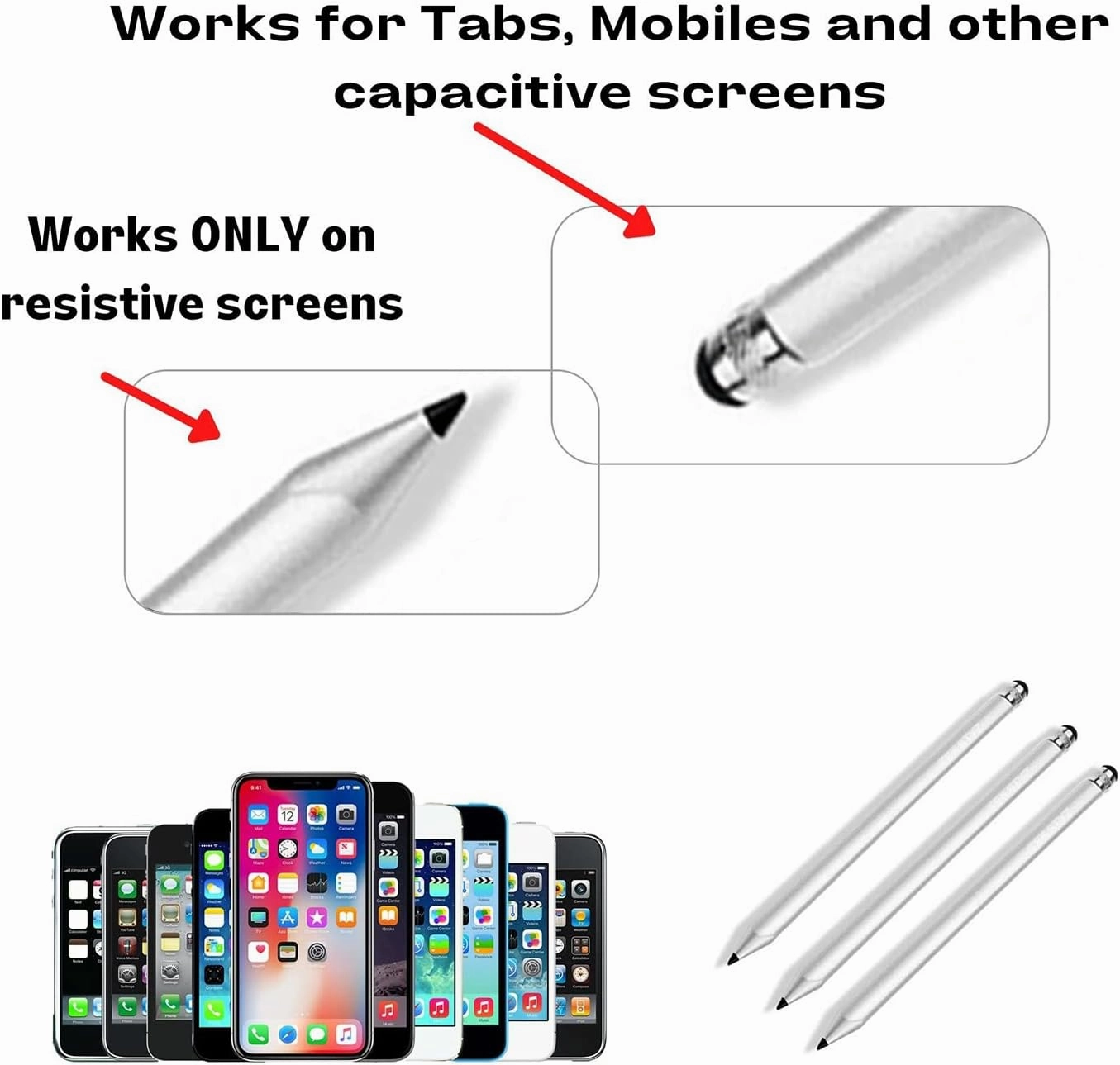 Pro Stylus Capacitive Pen Upgraded Works for Asus Transformer Book T90 Chi with Custom High Precision Touch Full Size 3 Pack! (Silver)