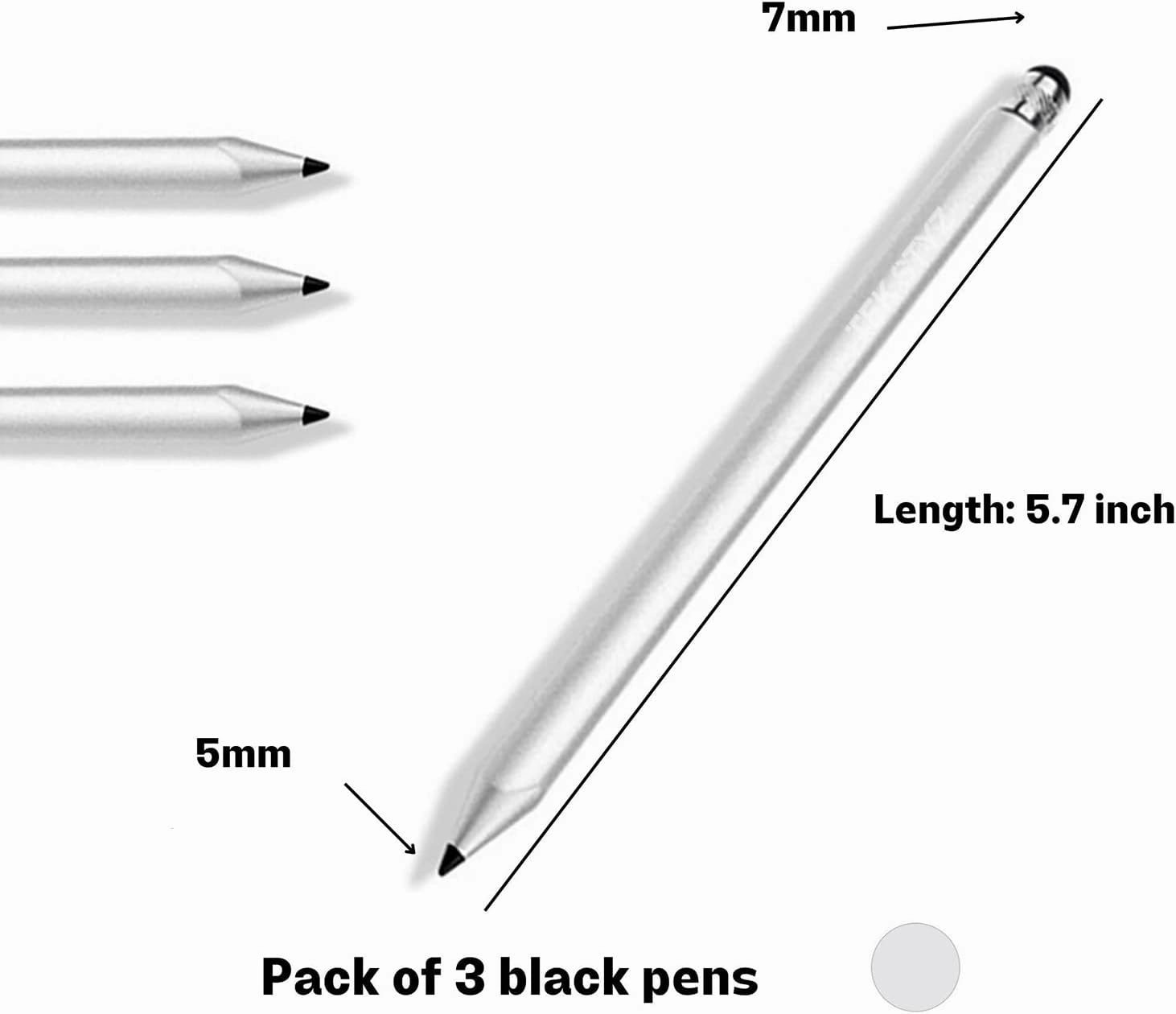 Pro Stylus Capacitive Pen Upgraded Works for Asus Transformer Book T90 Chi with Custom High Precision Touch Full Size 3 Pack! (Silver)