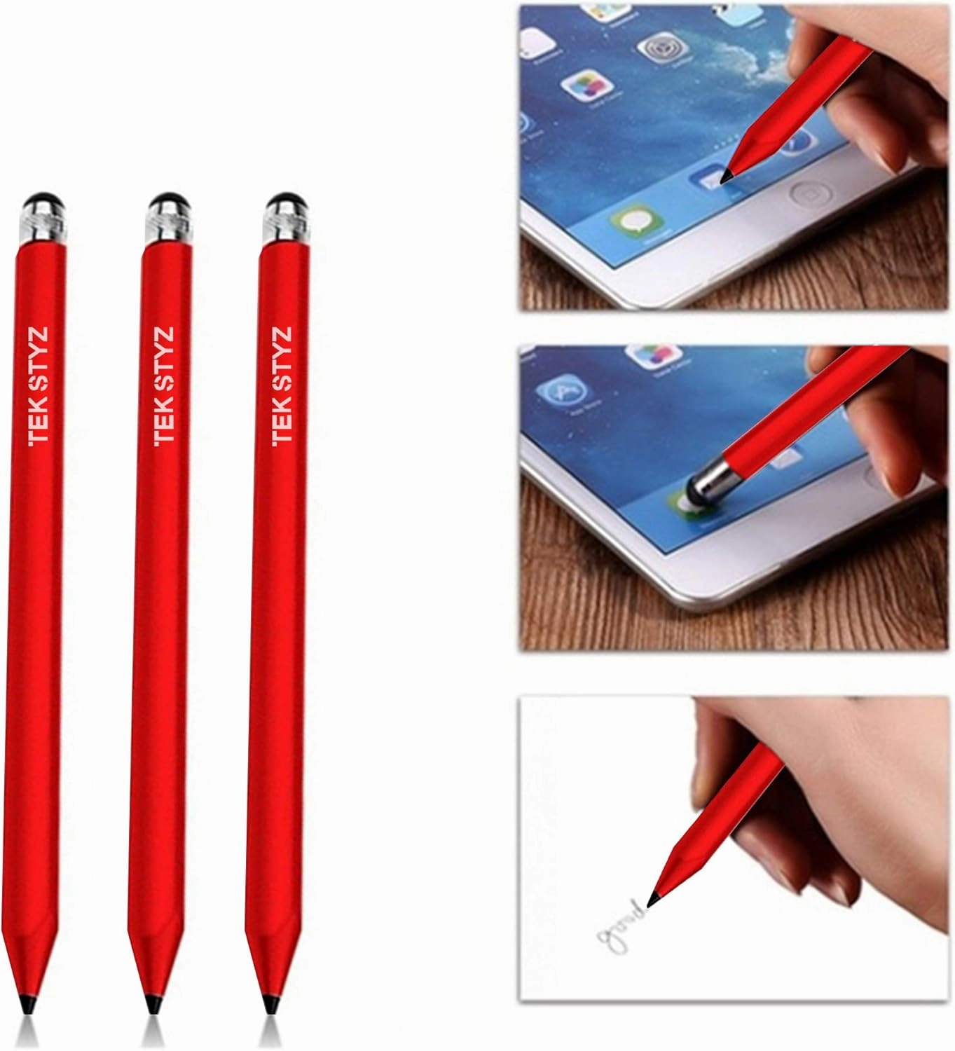Pro Stylus Capacitive Pen Upgraded Works for ZTE Axon Lux with Custom High Precision Touch Full Size 3 Pack! (RED)