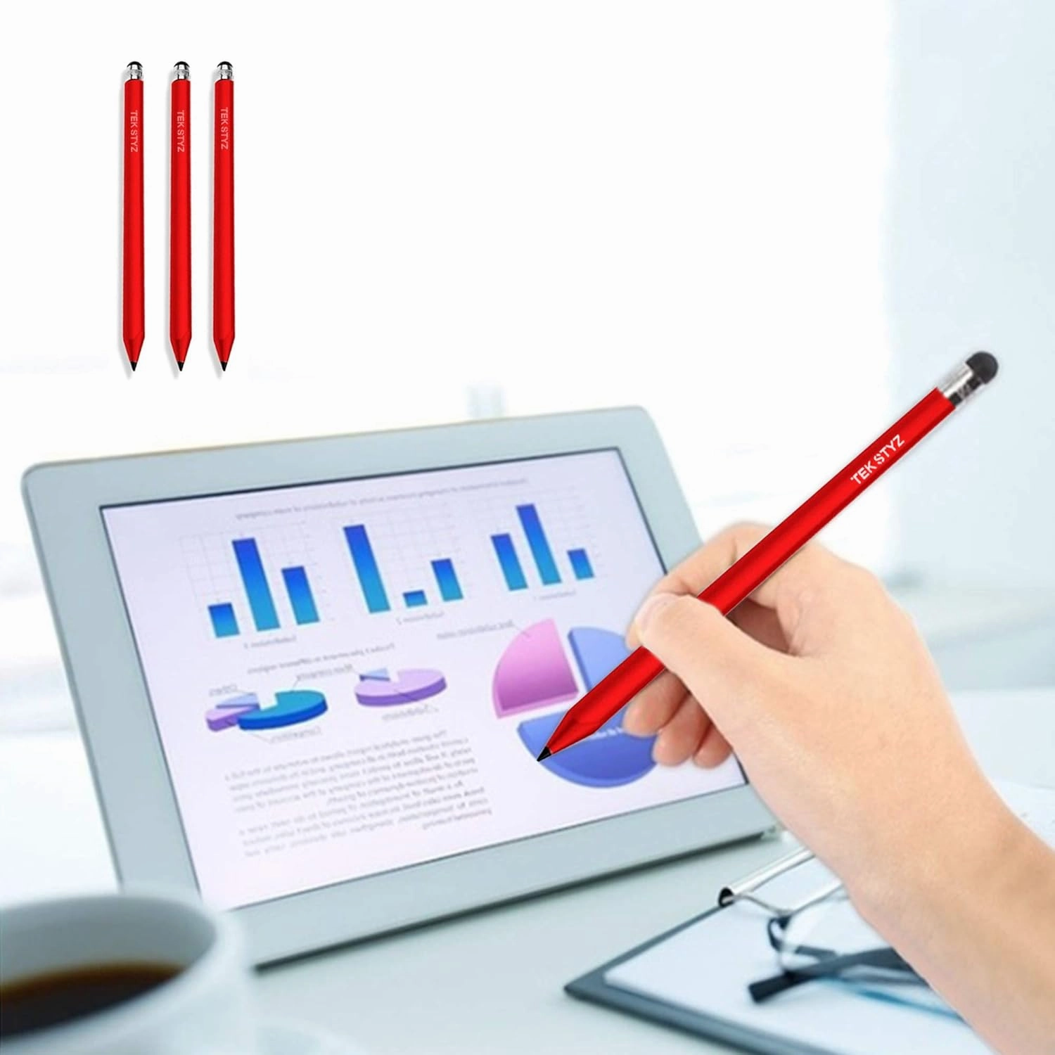 Pro Stylus Capacitive Pen Upgraded Works for ZTE Axon Lux with Custom High Precision Touch Full Size 3 Pack! (RED)