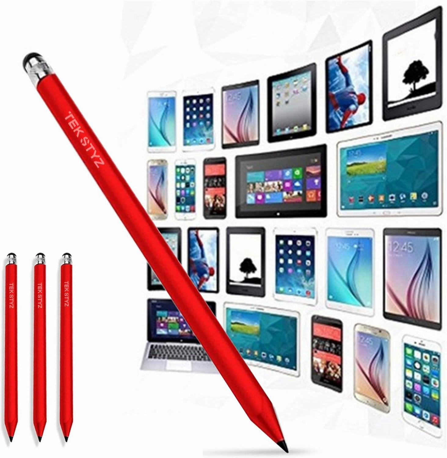 Pro Stylus Capacitive Pen Upgraded Works for ZTE Axon Lux with Custom High Precision Touch Full Size 3 Pack! (RED)