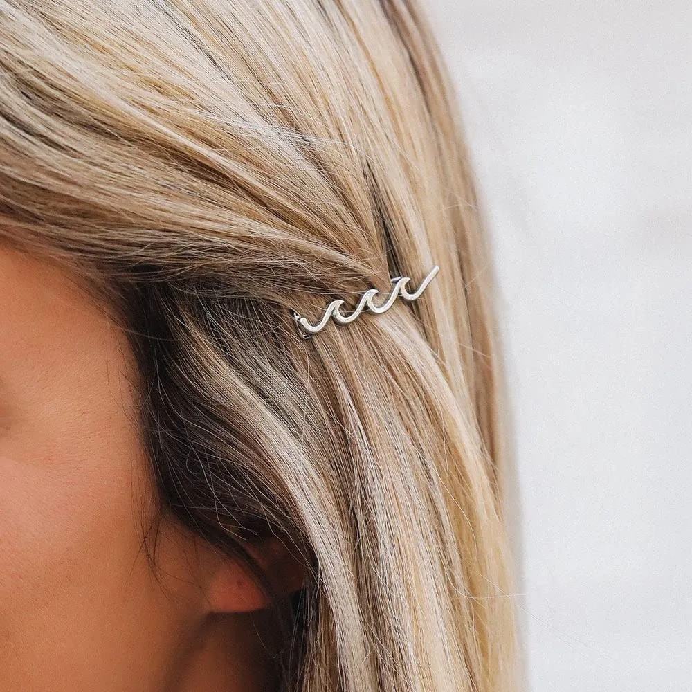 Pura Vida Silver Wave Hair Barrette Set - 100% Brass Base, Stylish Clip Design - 2 Inches, Pack of 2