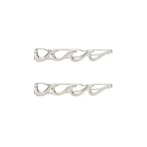 Pura Vida Silver Wave Hair Barrette Set - 100% Brass Base, Stylish Clip Design - 2 Inches, Pack of 2