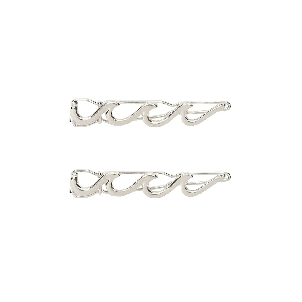 Pura Vida Silver Wave Hair Barrette Set - 100% Brass Base, Stylish Clip Design - 2 Inches, Pack of 2