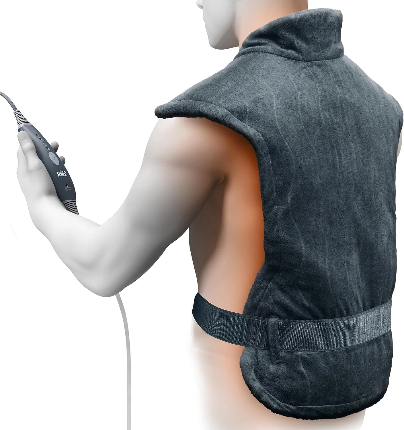 Pure Enrichment PureRelief Pro Far Infrared Back & Neck Heating Pad - Deeper Muscle Relief for Back, Neck, & Shoulder Pain in Athletes, 4 Heat Settings, Dry/Moist Heat, 31.5” x 24” (Iron Gray)