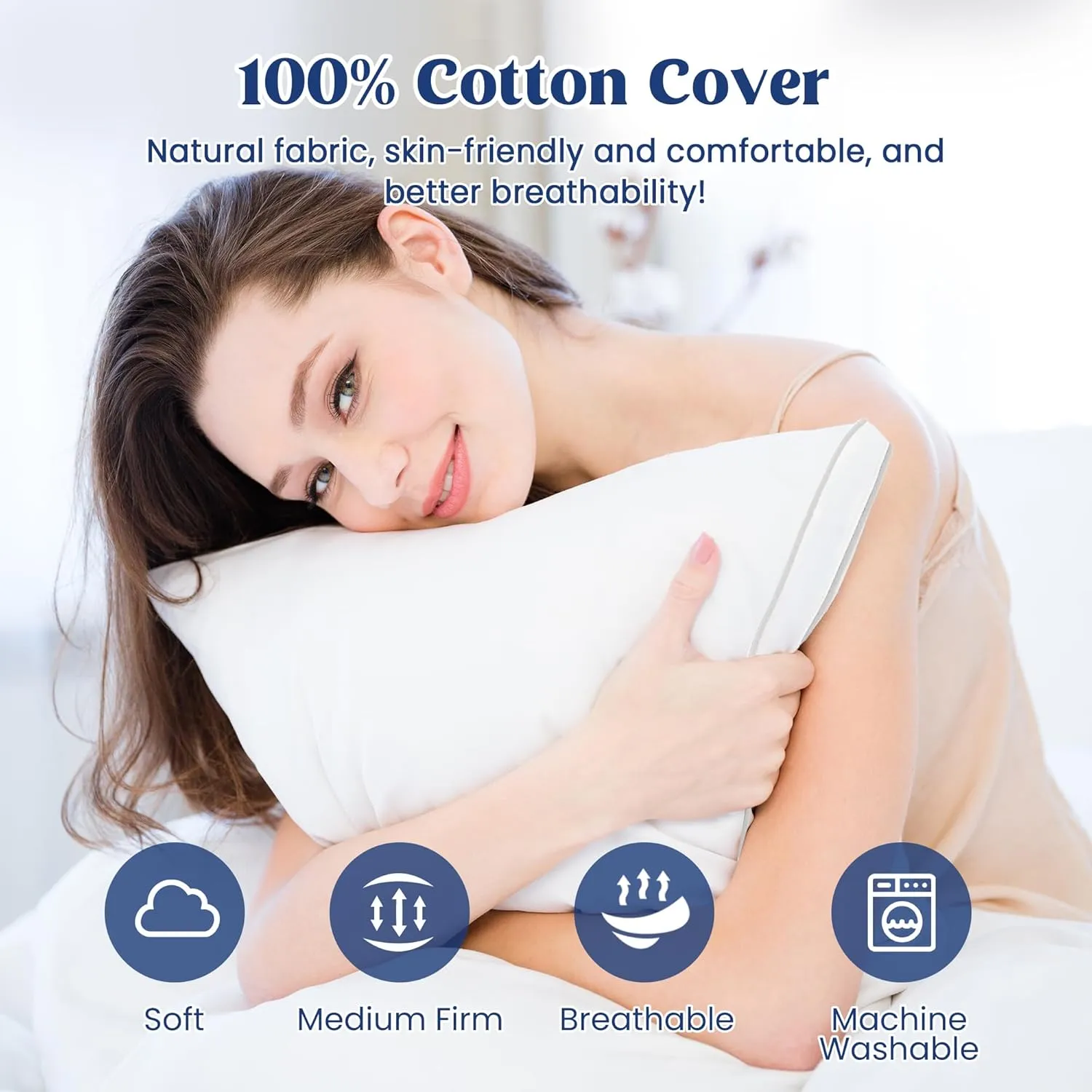 puredown® Feather Pillows with 100% Cotton Cover, Set of 2 Gusseted Bed Pillows for Sleeping, Standard Size