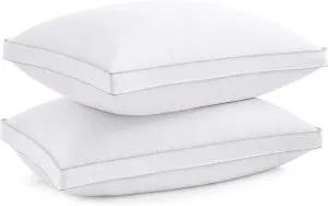 puredown® Feather Pillows with 100% Cotton Cover, Set of 2 Gusseted Bed Pillows for Sleeping, Standard Size
