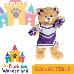 Purple & White Cheer Uniform for 14-18 Inch Stuffed Animal – Cheerleader Outfit with Skirt, Top, Pom Poms & Bows – School Events Outfit for Build Bear, Plush Toy Accessories