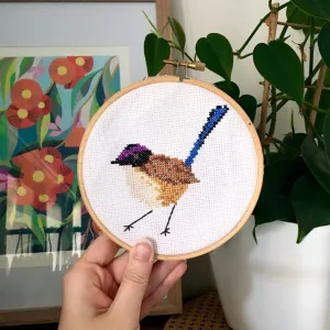 Purple Crowned Fairy-wren Cross Stitch Kit