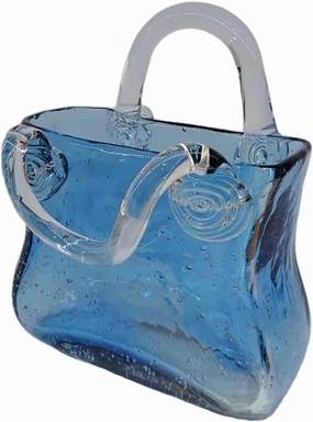 Purse Flower Vase, Flower Vase with Handle Air Bubbles Glass Bag Vase Purse Vase for Flowers, Modern Farmhouse Decor,Style2-Blue