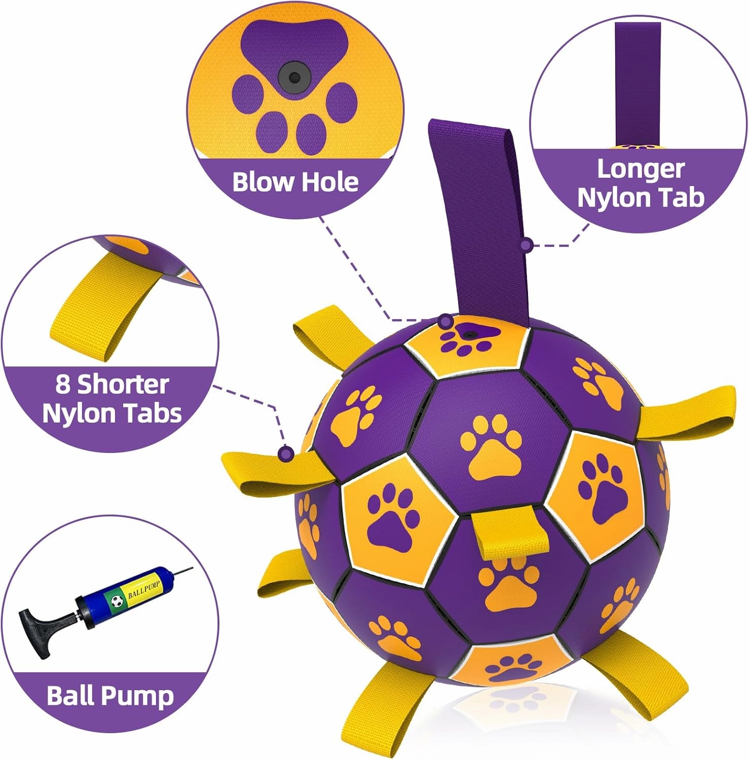 QDAN Dog Ropes Toys, Soccer Ball with Straps, Dogs Water Toy, Durable Dog Balls for Small Medium Breed（6 Inch）