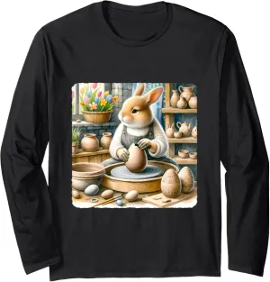 Rabbit Sculpts Easter Orb Pottery. Studio Clay-Stained Craft Long Sleeve T-Shirt