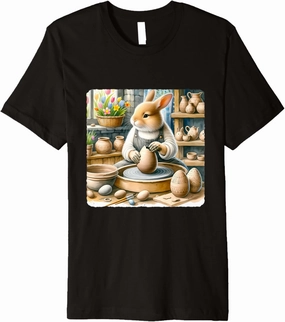 Rabbit Sculpts Easter Orb Pottery. Studio Clay-Stained Craft Premium T-Shirt