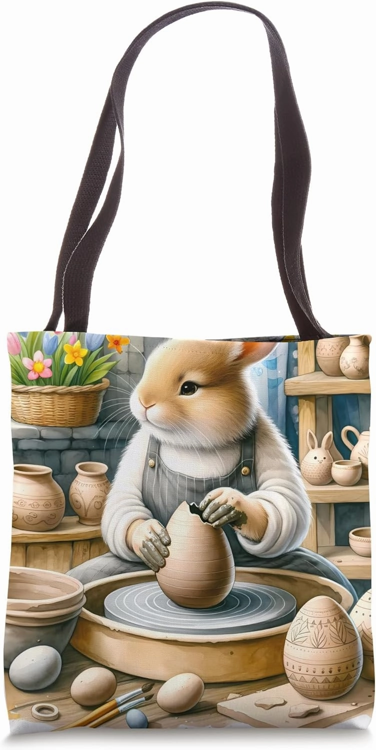 Rabbit Sculpts Easter Orb Pottery. Studio Clay-Stained Craft Tote Bag