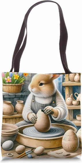 Rabbit Sculpts Easter Orb Pottery. Studio Clay-Stained Craft Tote Bag