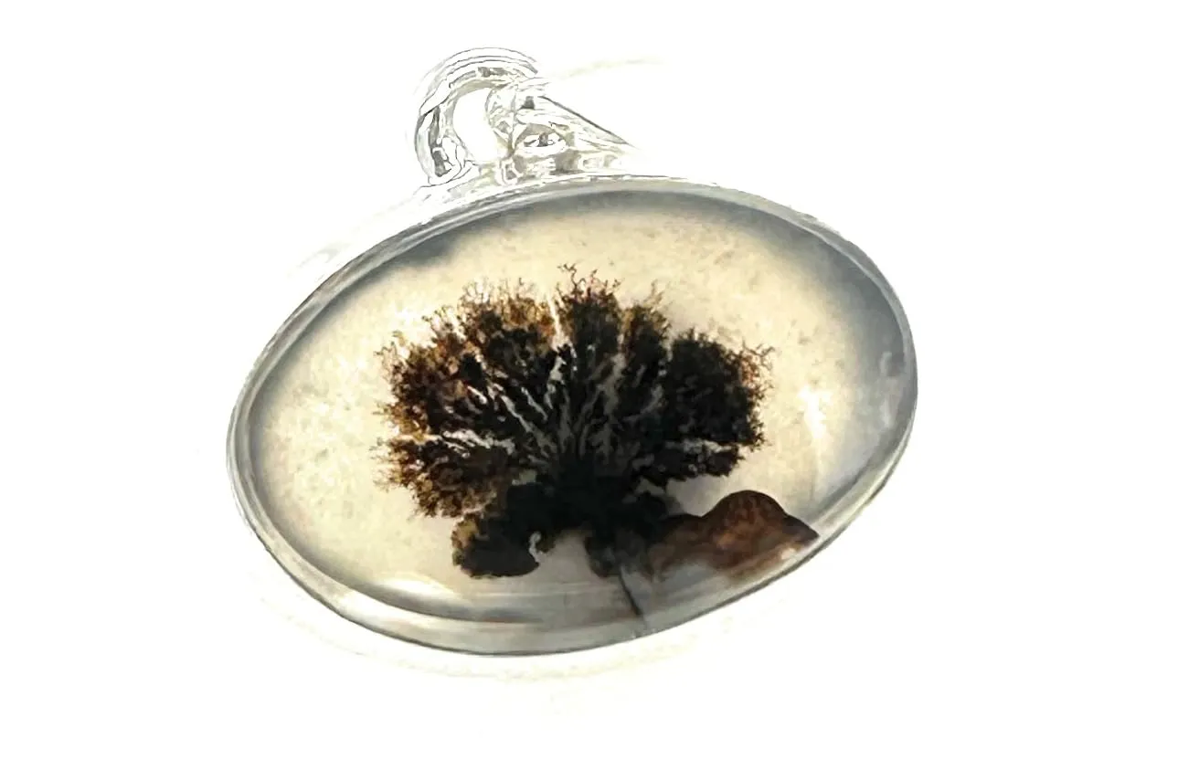 Rare Scenic Dendritic Agate 925 Solid Sterling Silver Pendant 25mm